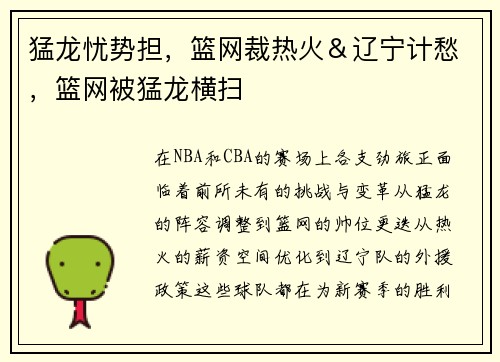 猛龙忧势担，篮网裁热火＆辽宁计愁，篮网被猛龙横扫