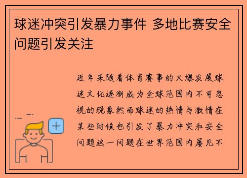 球迷冲突引发暴力事件 多地比赛安全问题引发关注